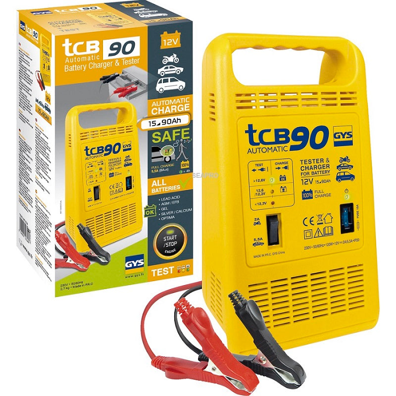 מטען מצבר אוטומטי 12V לרכב 15-90AH דגם TCB 90 תוצרת GYS צרפת