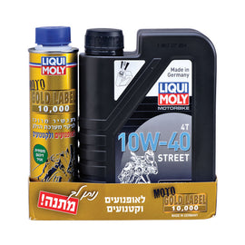 LIQUI MOLY מארז שמן מנוע סינטטי 10W40 לאופנוע 4 פעימות 1 ליטר פלוס תכשיר גולדלייבל מתנה