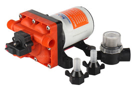 משאבת מים חשמלית 12V לקרוואן וכלי שייט משאבת דיאפרגמה למים מתוקים 4 מתאימות 18.9 ליטר/דקה לחץ אוויר 55psi דגם DP1-050-055-42 תוצרת SEAFLO