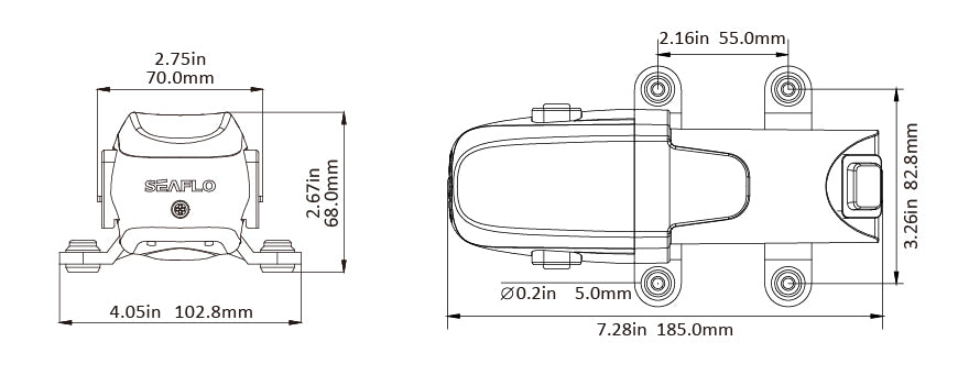 משאבה דיאפרגמה חשמלית 220V סדרה 23B מים מתוקים 5.6 ל/ד 40PSI דגם SFDPAX015040-23B תוצרת SEAFLO 