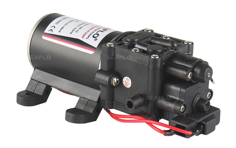 משאבת דיאפרגמה מים מתוקים 2 מתאים 12V 5 ליטר/דקה לחץ אוויר 100psi דגם DP1-013-100-22 תוצרת SEAFLO 