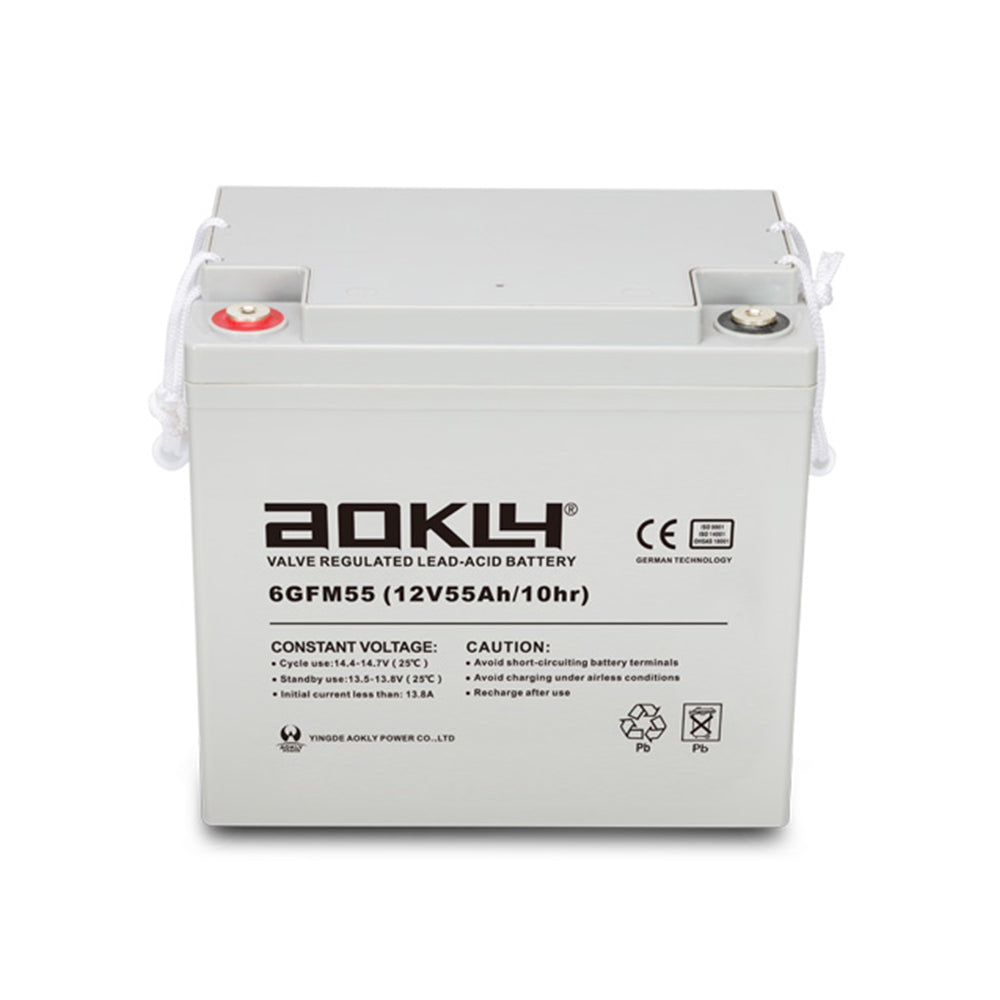 מצבר ג'ל פריקה עמוקה 55 אמפר 12V תוצרת AOKLY דגם 6-GFM-55