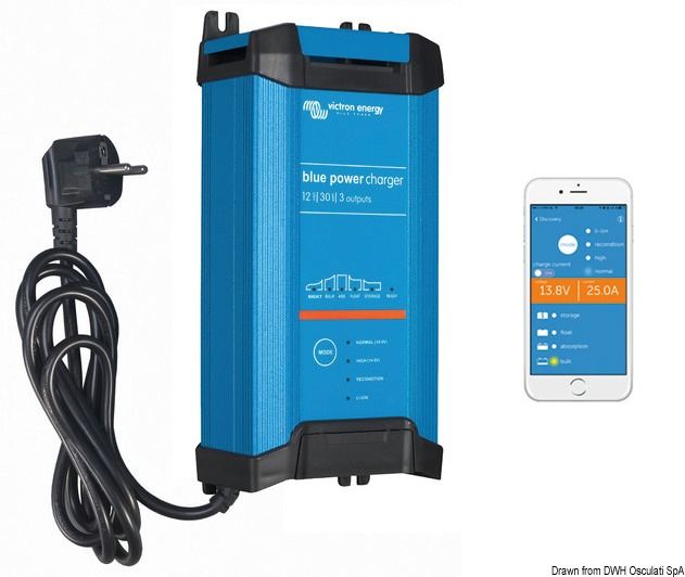 מטען מצברים חכם 12V 30 אמפר 3 יציאות Bluetooth 6 שלבי טעינה IP22 דגם Bluesmart 12/30 תוצרת ויקטרון Victron®