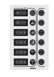 לוח 6 מפסקים אטום מים נירוסטה מוברשת Inox 316 עם נוריות חיווי 12/24V דגם SP6 Ultra לבן תוצרת Lalizas®