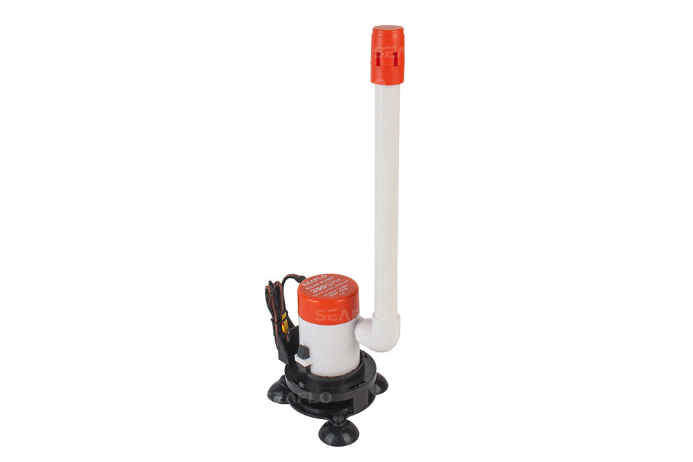 קיט משאבה לפתיון חי לדייג 12V הספק 350 גלון/שעה עם צינור אוורור ובסיס ואקום דגם BP1G350-09 תוצרת SEAFLO 
