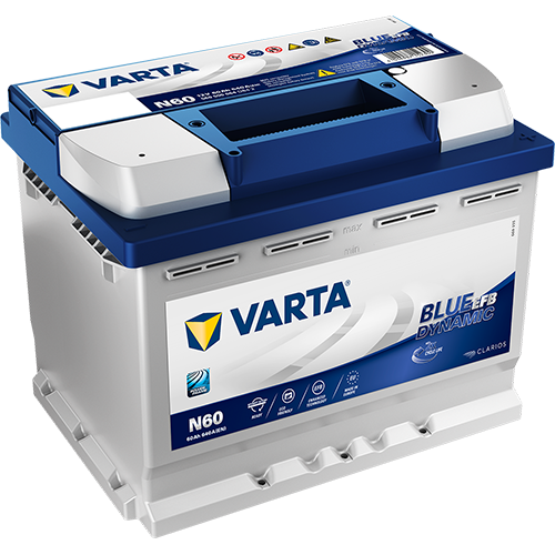 מצבר לרכב 60 אמפר EFB ימין יפני START STOP PLUS תוצרת ורטה VARTA