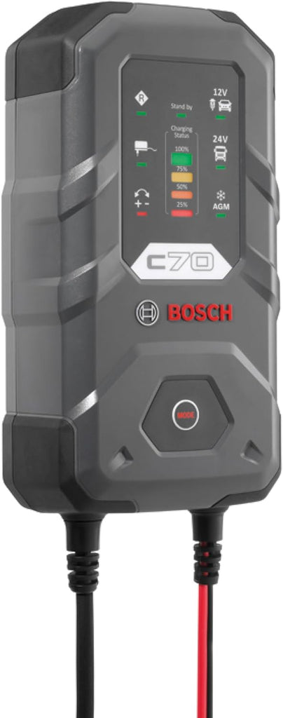 מטען מצברים אוטומטי דגם C70 10 אמפר 12/24 וולט מתאים מצברים תוצרת בוש BOSCH גרמניה