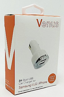 מטען ראש כפול לרכב טעינה מהירה 2.1A עם 2 כניסות USB תוצרת VENUS מאושר ע"י מכון התקנים
