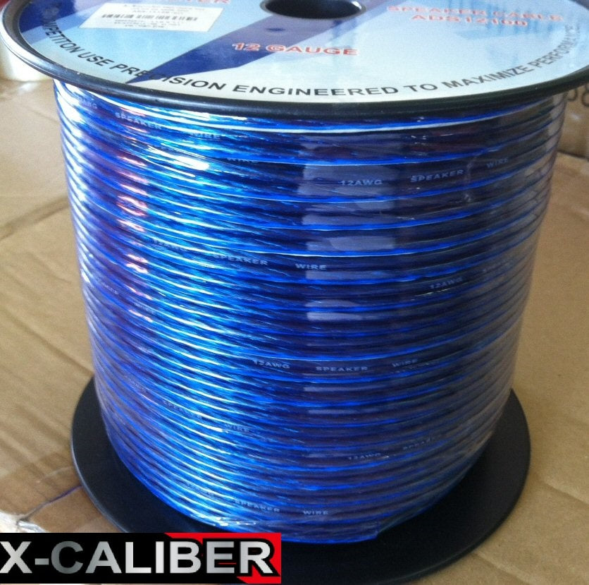 כבל רמקול דו גידי איכותי 1.5מ"מ 14GA תוצרת X-CALIBER גליל 100מ' – צבע כחול שקוף/שקוף