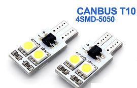 זוג נורות לדים קנבס 4 SMDX5050 בסיס T10 אור לבן , 4 לדים CANBUS