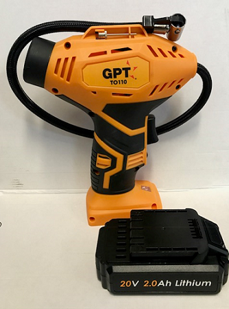 משאבת אוויר קומפרסור חשמלית נטענת לניפוח 20V דגם חדש TO110 תוצרת GPT