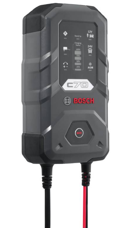 מטען מצברים אוטומטי דגם C70 10 אמפר 12/24 וולט מתאים מצברים תוצרת בוש BOSCH גרמניה
