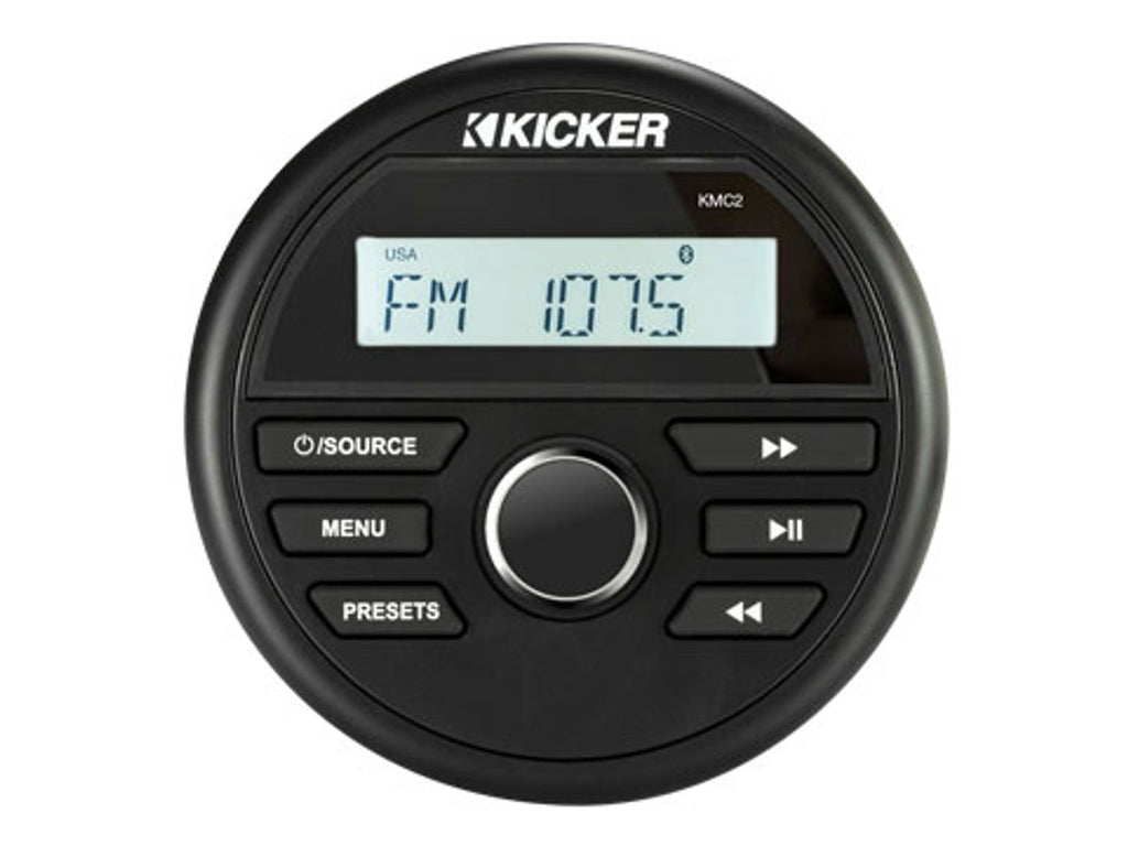מערכת שמע לסירה מרכז מדיה עם Bluetooth, USB ו-RCA, רדיו AM/FM, מקודד סיבובי ומסך קריא, אישור IP67 דגם KMC2 תוצרת קיקר Ki