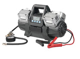 קומפרסור לרכב 400 ליטר לדקה AERO-MAX – 4 בוכנות 12V עם AUTO-STOP דיגיטלי, 2 יציאות, מאוורר קירור כפול, צינור 6 מטר וערכת מתאמים בתיק נשיאה