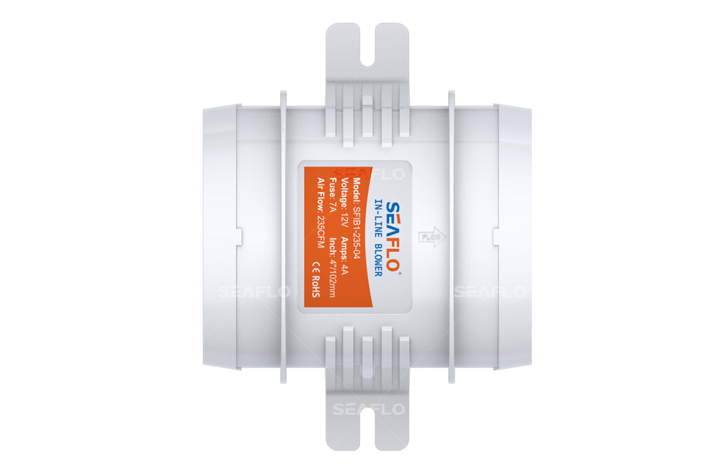מפוח אוויר קווי 12V 400 מק"ש מתאים לכלי שייט אוטובוס או מערכת אוורור תקן ISO8846 דגם SFIB1-235-04 תוצרת SEAFLO 