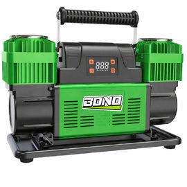 קומפרסור לרכב 300 ליטר בונו BONO עם Auto-Stop דיגיטלי, דו-ראשי 12V, ניפוח מהיר לגלגלי רכב, ג׳יפ, טרקטורון ואופניים – כולל תיק נשיאה, מתאמים וצינור 7 מטר