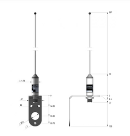 אנטנת VHF נירוסטה ימית ויבשתית גמישה לראש תורן כולל תושבת N163F תוצרת AC Antennas