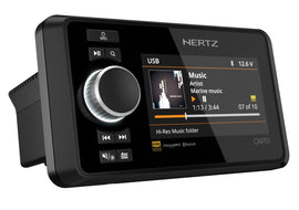 נגן מדיה ימי יוקרתי 4 אזורים מסך TFT IPS צבעוני 4.3״ 4x70 וואט בלוטות׳ IP67 כולל NMEA2000 דגם CAPRI H100 תוצרת הרץ Hertz