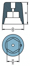 צינק לקצה ציר משושה 25-60 מידות OD 33 מ״מ / HEX 22 מ״מ / גובה 40 מ״מ דגם CMPNRAD תוצרת Martyr Anodes