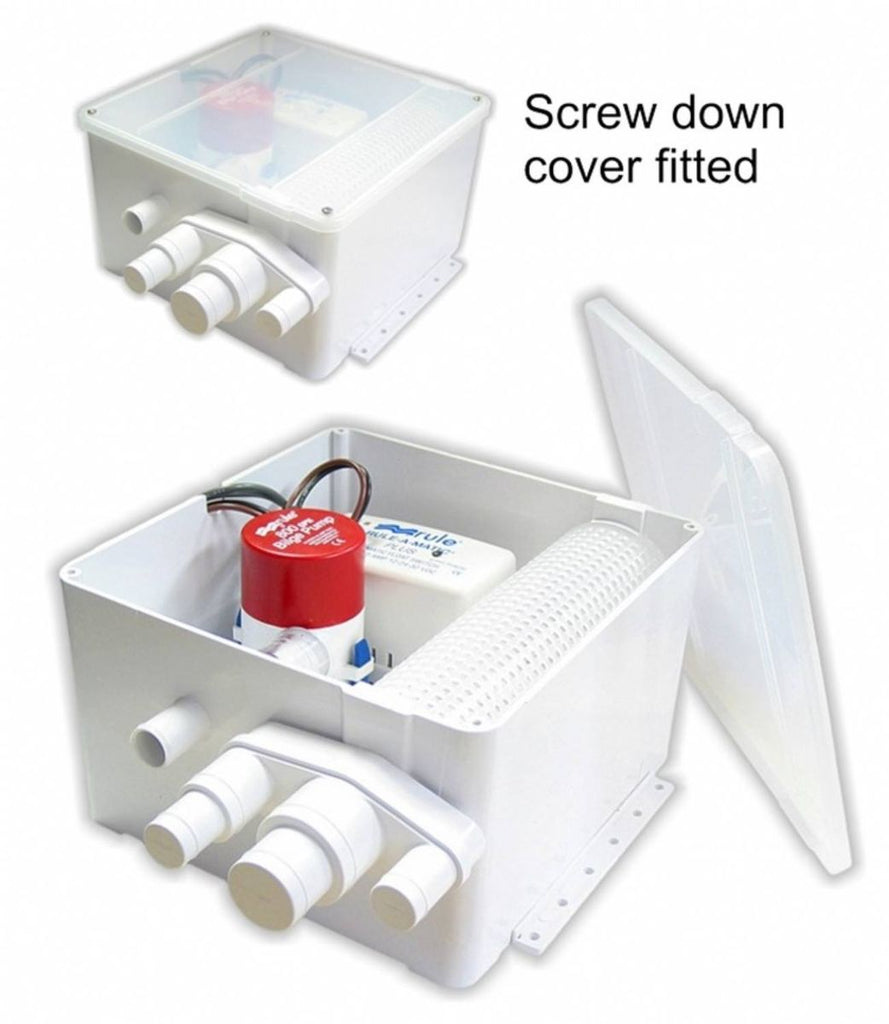 מיכל ניקוז עם משאבה למקלחת לכלי שייט 24V 500GPH מערכת ניקוז קומפקטית דגם JBR-97A-24 תוצרת Rule