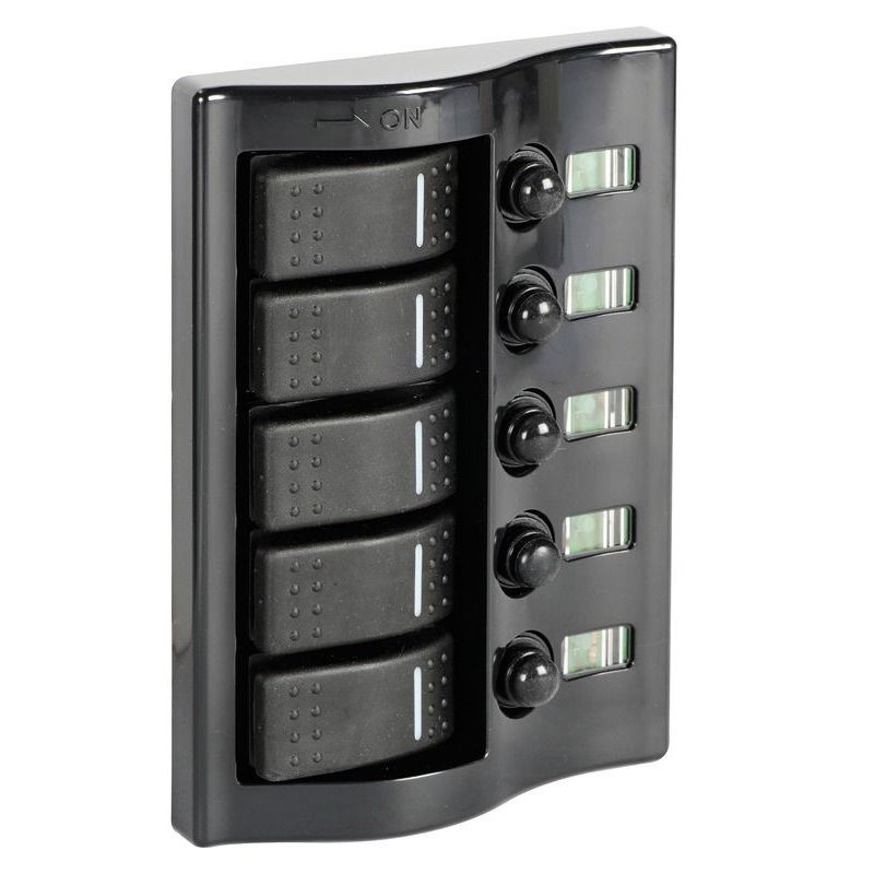פאנל חשמל 5 מתגי נדנדה שקועים עם LED ומפסקי הגנה תרמיים ניתנים לאיפוס IP65 גרפיט מלוטש דגם 14.843.05 תוצרת Osculati