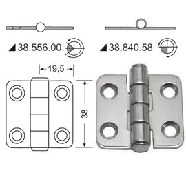 ציר נירוסטה 38x39 מ״מ דגם Standard Pin לפירזול סירה מק״ט 38.840.58 תוצרת Osculati