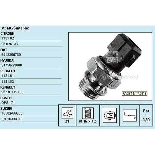 מתג לחץ שמן FACET ליונדאי LANTRA 1999-1999 | 7.0116
