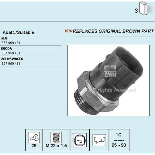 מתג מאוורר FACET לפולקסווגן GOLF / אאודי A3 1992-2016 | 7.5197