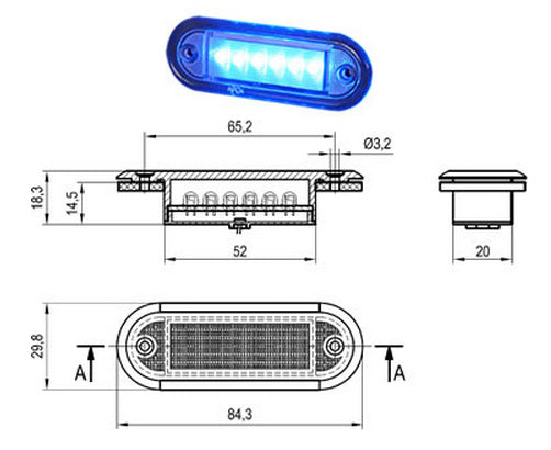 פנס מדרגה 6 לדים כחול 12V