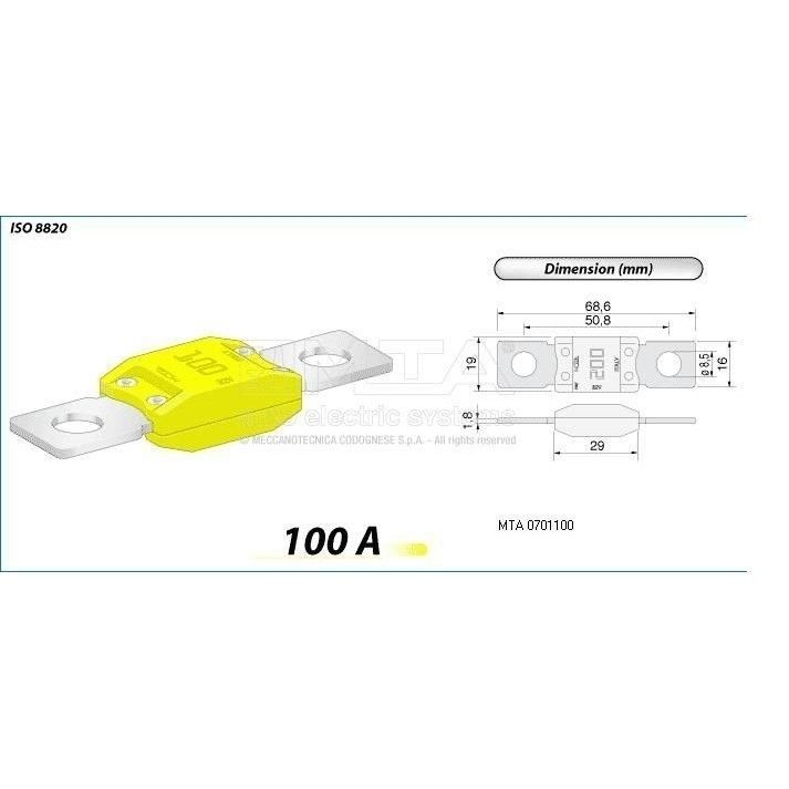 נתיך עומס 100A צהוב MEGA MTA - יחידה בודדת