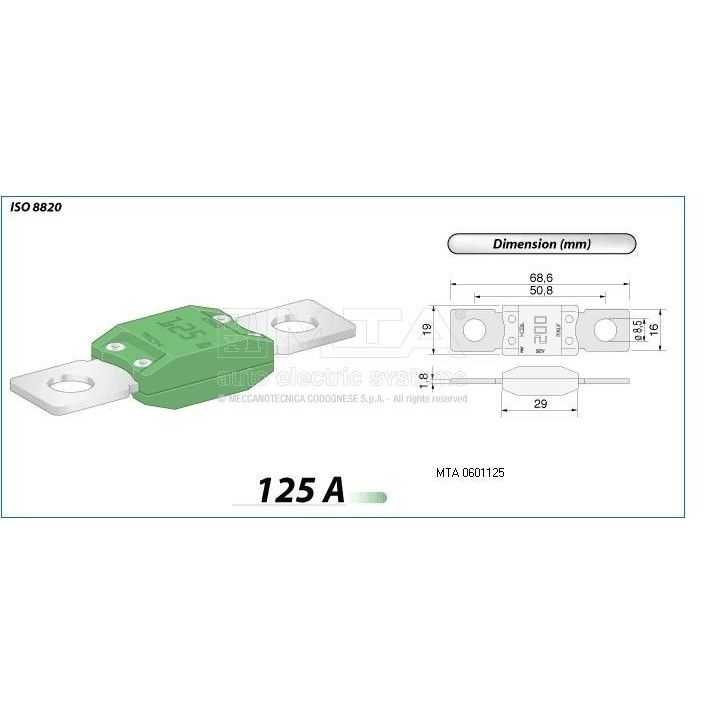 נתיך עומס 125A ירוק MEGA MTA - יחידה בודדת