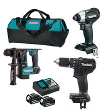 Load image into Gallery viewer, סט מברגות BL Makita אימפקט + מברגה/מקדחה שחורות ופטישון 18V