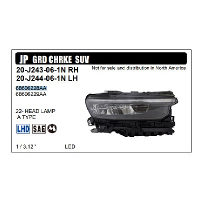 פנס ראשי ימני TYC LED לג'יפ GRAND-CHEROKEE / ג'יפ CHEROKEE 2021-2022